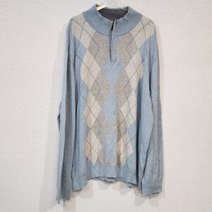 Tasso Elba Mens Cotton 1/4 Zip Sweater Argyle Print Long Sleeve Pullover Sweater